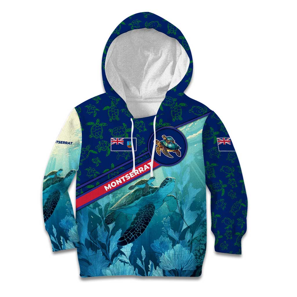 Montserrat Kid Hoodie with Sea Turtle Illustration Blue Underwater Ocean Design - Wonder Print Shop