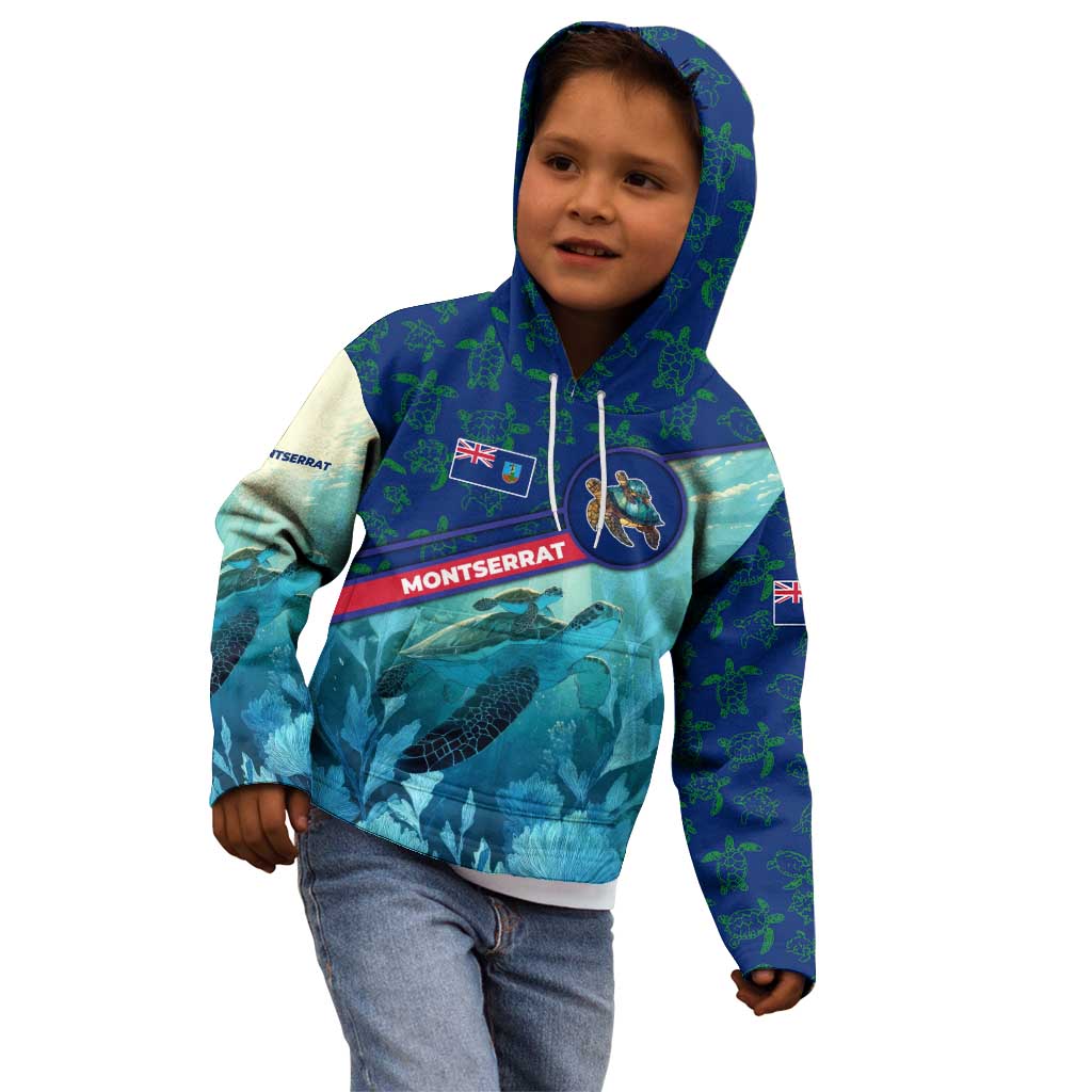 Montserrat Kid Hoodie with Sea Turtle Illustration Blue Underwater Ocean Design - Wonder Print Shop