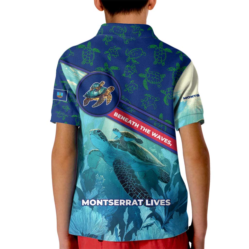 Montserrat Kid Polo Shirt with Sea Turtle Illustration Blue Underwater Ocean Design - Wonder Print Shop