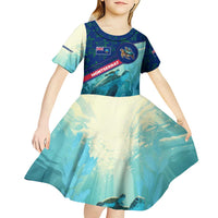 Montserrat Kid Short Sleeve Dress with Sea Turtle Illustration Blue Underwater Ocean Design - Wonder Print Shop