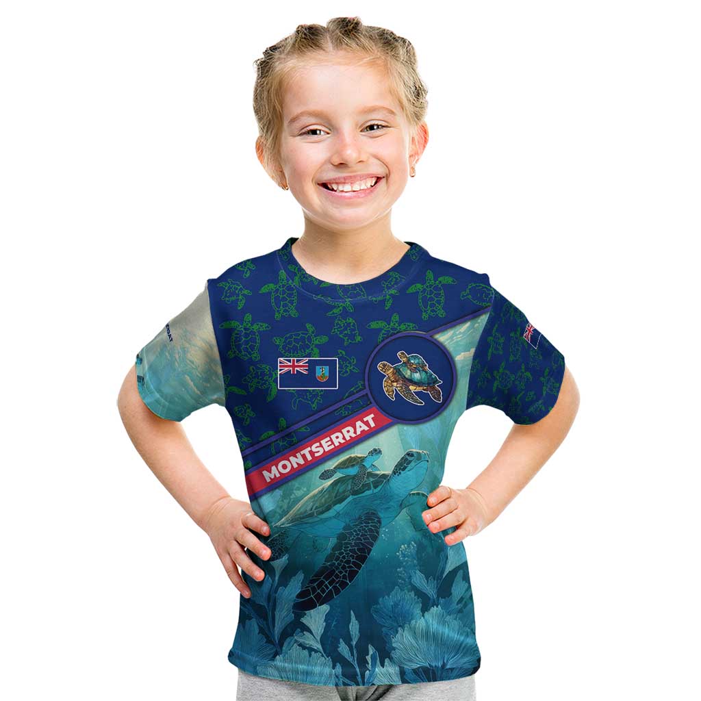 Montserrat Kid T Shirt with Sea Turtle Illustration Blue Underwater Ocean Design - Wonder Print Shop