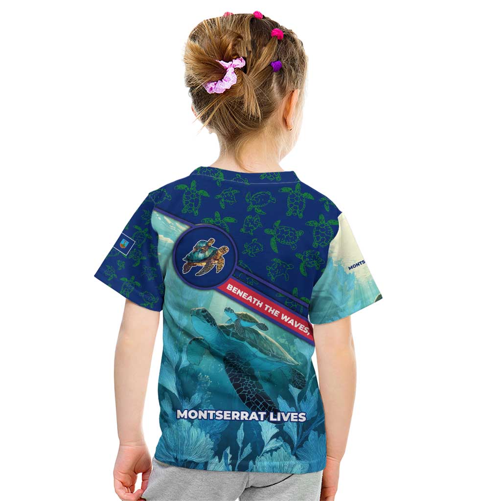 Montserrat Kid T Shirt with Sea Turtle Illustration Blue Underwater Ocean Design - Wonder Print Shop