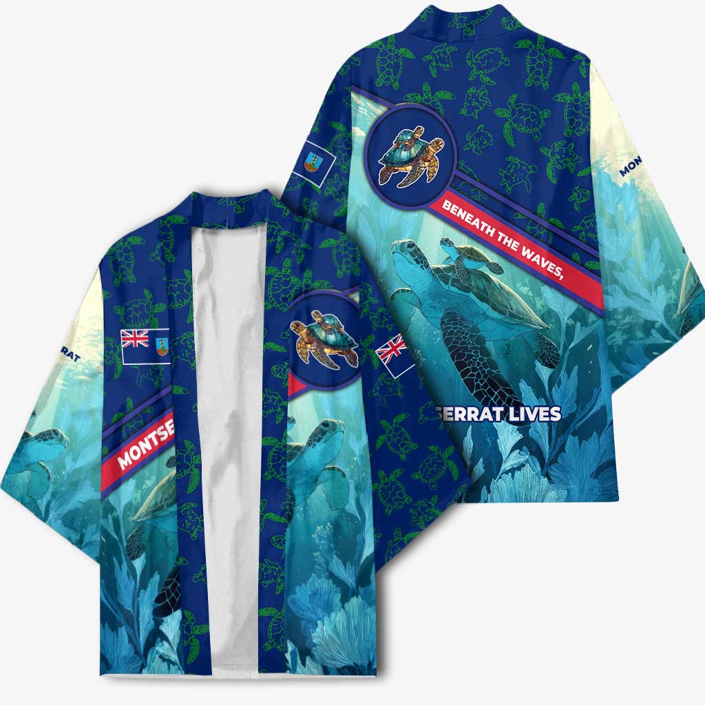 Montserrat Kimono with Sea Turtle Illustration Blue Underwater Ocean Design - Wonder Print Shop