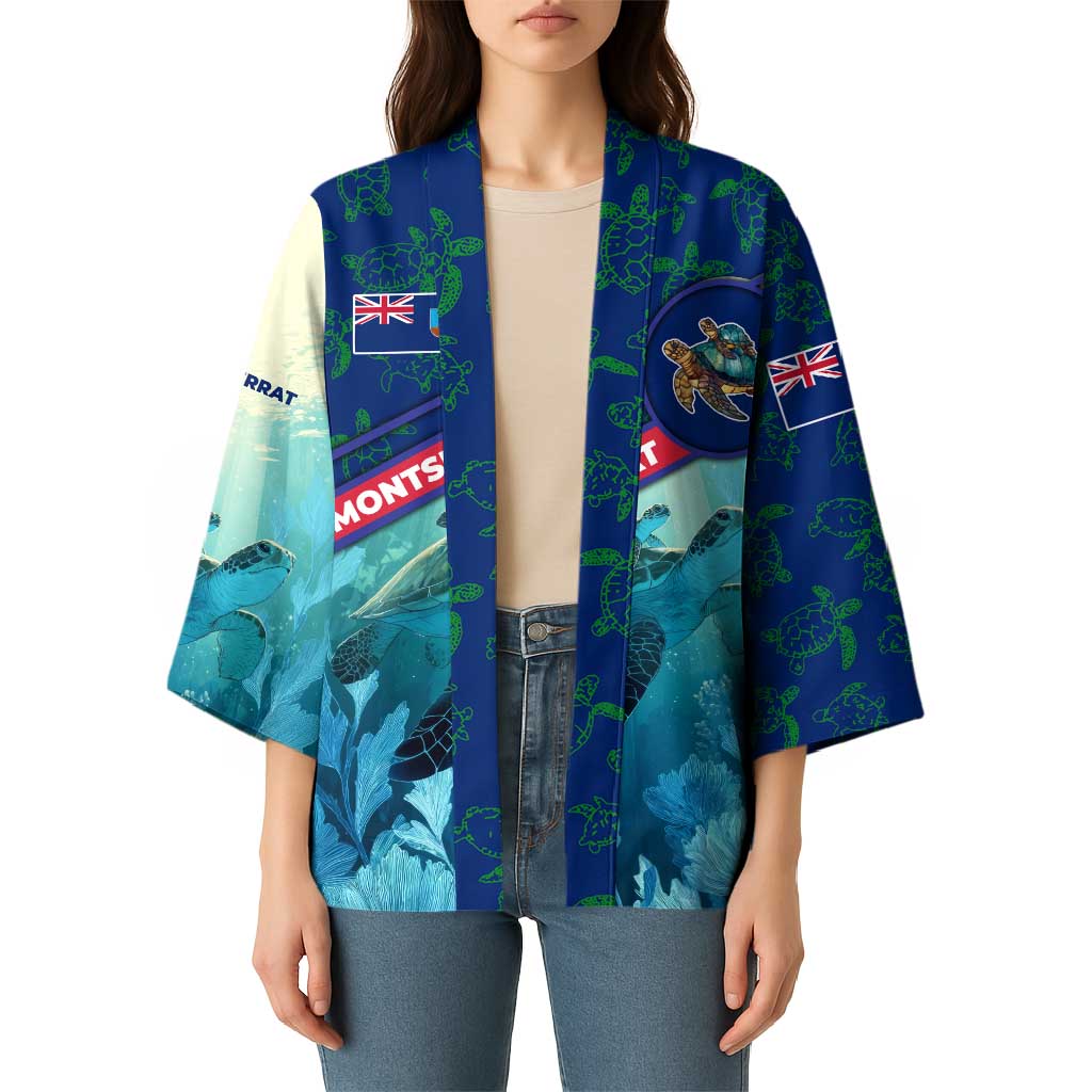 Montserrat Kimono with Sea Turtle Illustration Blue Underwater Ocean Design - Wonder Print Shop