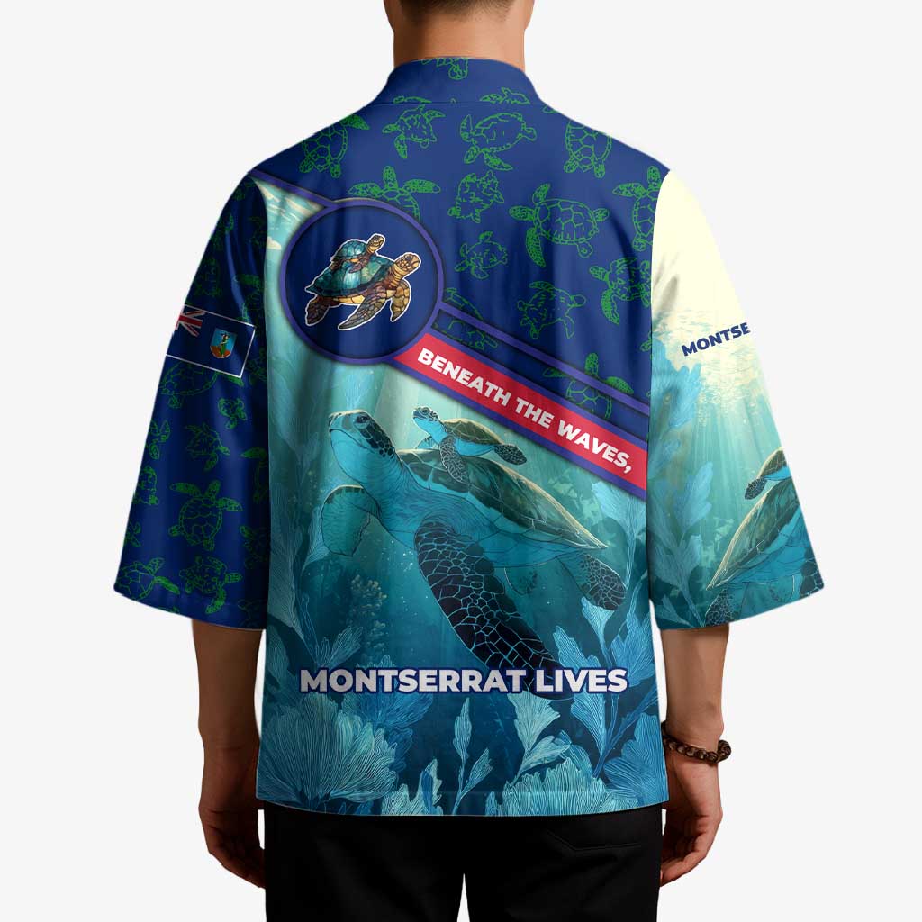 Montserrat Kimono with Sea Turtle Illustration Blue Underwater Ocean Design - Wonder Print Shop