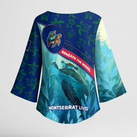 Montserrat Kimono Sleeve Blouse with Sea Turtle Illustration Blue Underwater Ocean Design - Wonder Print Shop