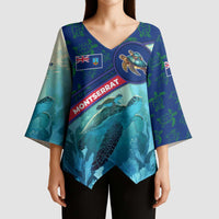 Montserrat Kimono Sleeve Blouse with Sea Turtle Illustration Blue Underwater Ocean Design - Wonder Print Shop