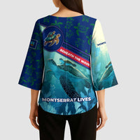 Montserrat Kimono Sleeve Blouse with Sea Turtle Illustration Blue Underwater Ocean Design - Wonder Print Shop