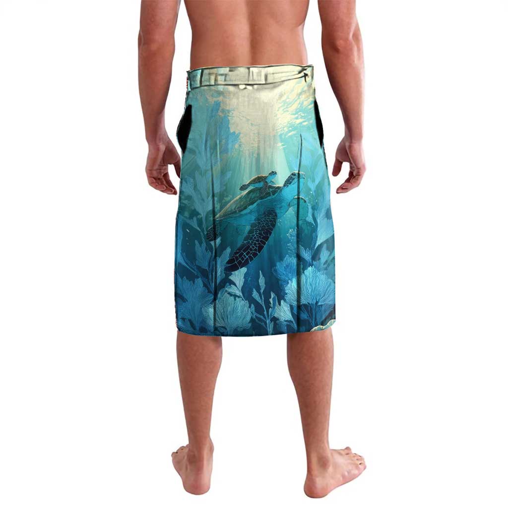 Montserrat Lavalava with Sea Turtle Illustration Blue Underwater Ocean Design - Wonder Print Shop
