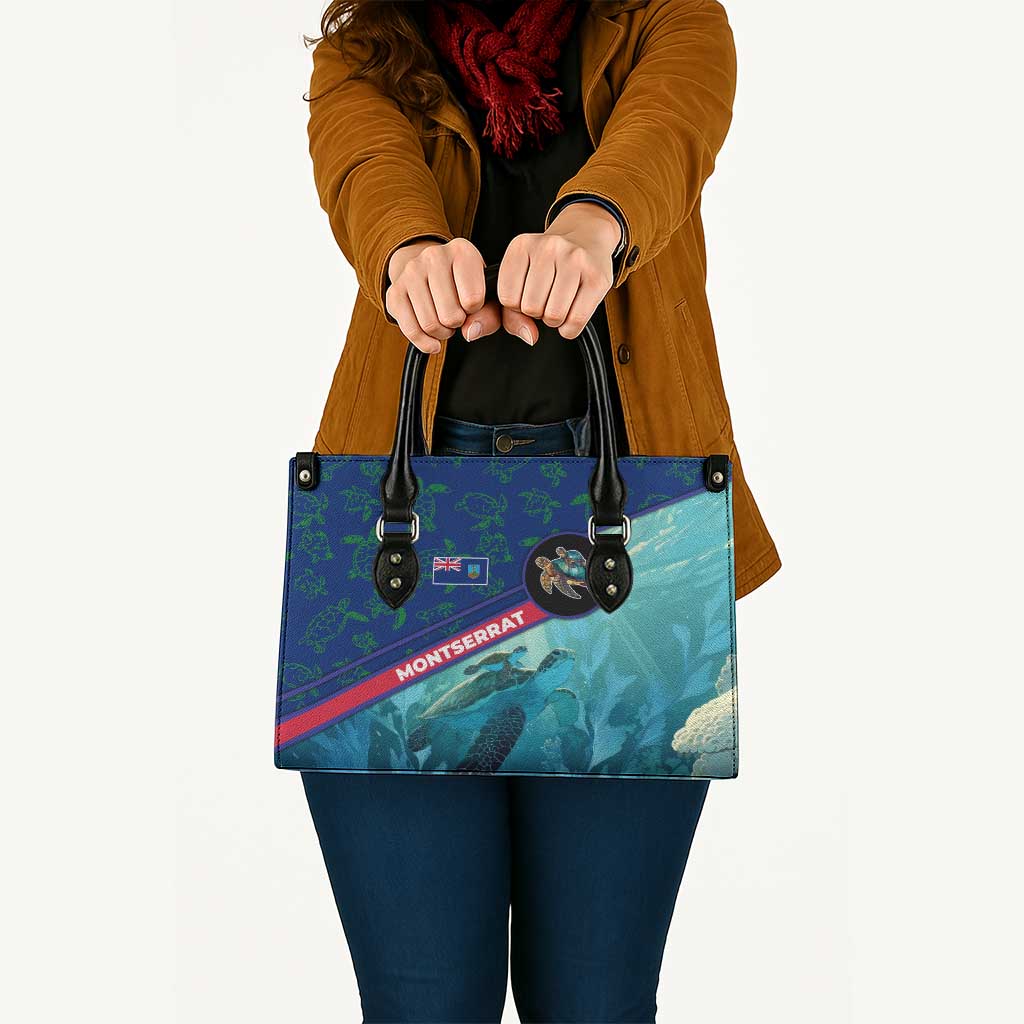 Montserrat Leather Bag with Sea Turtle Illustration Blue Underwater Ocean Design - Wonder Print Shop