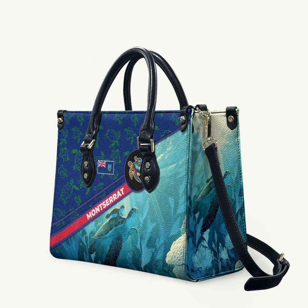 Montserrat Leather Bag with Sea Turtle Illustration Blue Underwater Ocean Design - Wonder Print Shop
