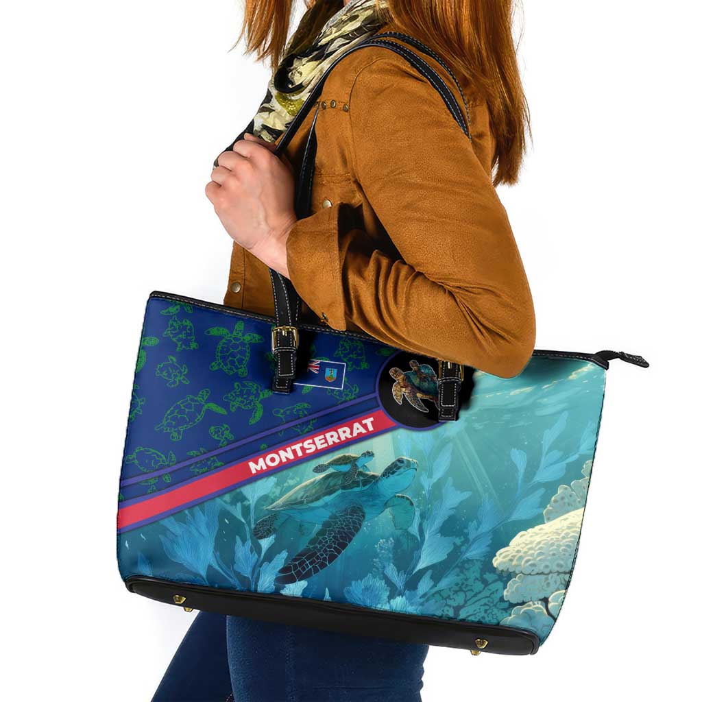 Montserrat Leather Tote Bag with Sea Turtle Illustration Blue Underwater Ocean Design - Wonder Print Shop