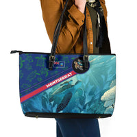Montserrat Leather Tote Bag with Sea Turtle Illustration Blue Underwater Ocean Design - Wonder Print Shop