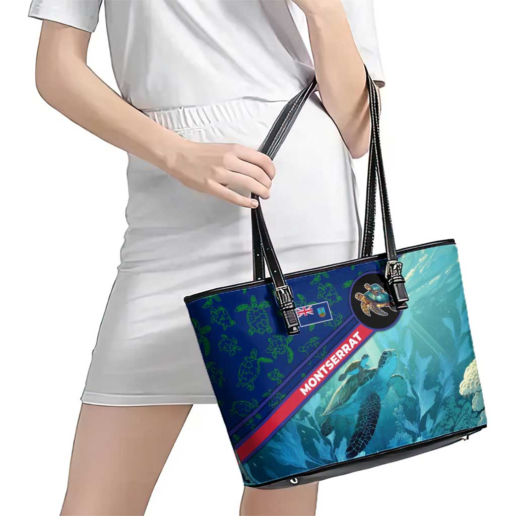 Montserrat Leather Tote Bag with Sea Turtle Illustration Blue Underwater Ocean Design - Wonder Print Shop