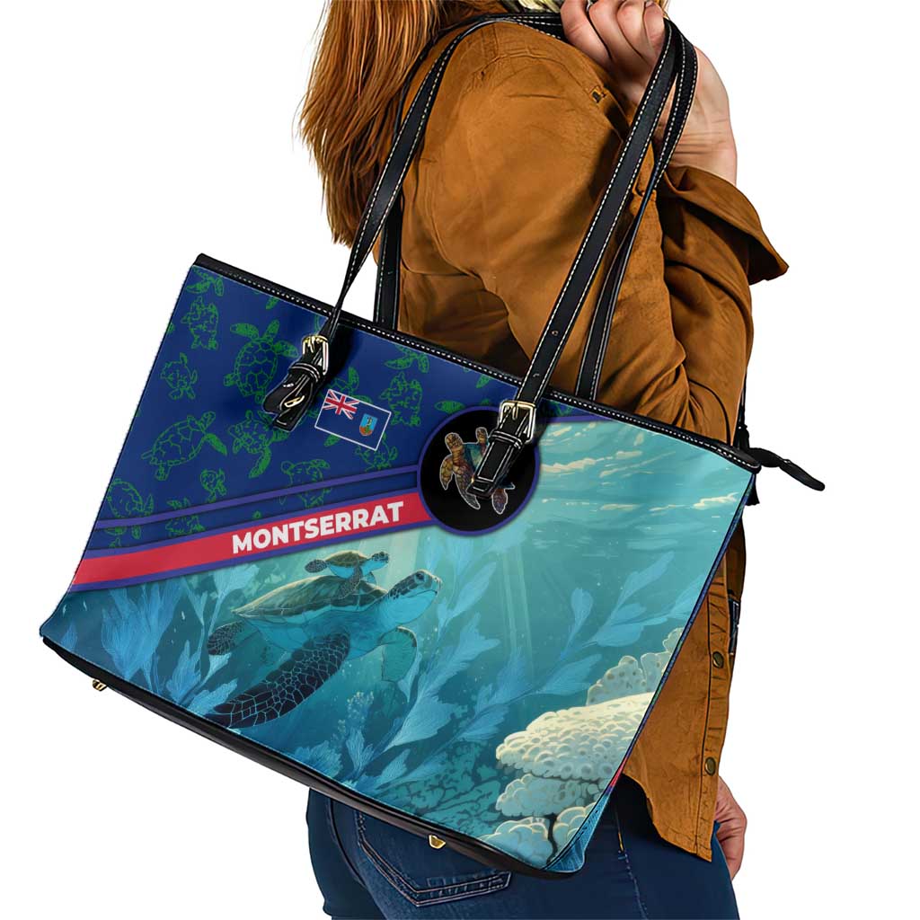 Montserrat Leather Tote Bag with Sea Turtle Illustration Blue Underwater Ocean Design - Wonder Print Shop