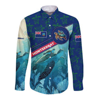 Montserrat Long Sleeve Button Shirt with Sea Turtle Illustration Blue Underwater Ocean Design - Wonder Print Shop