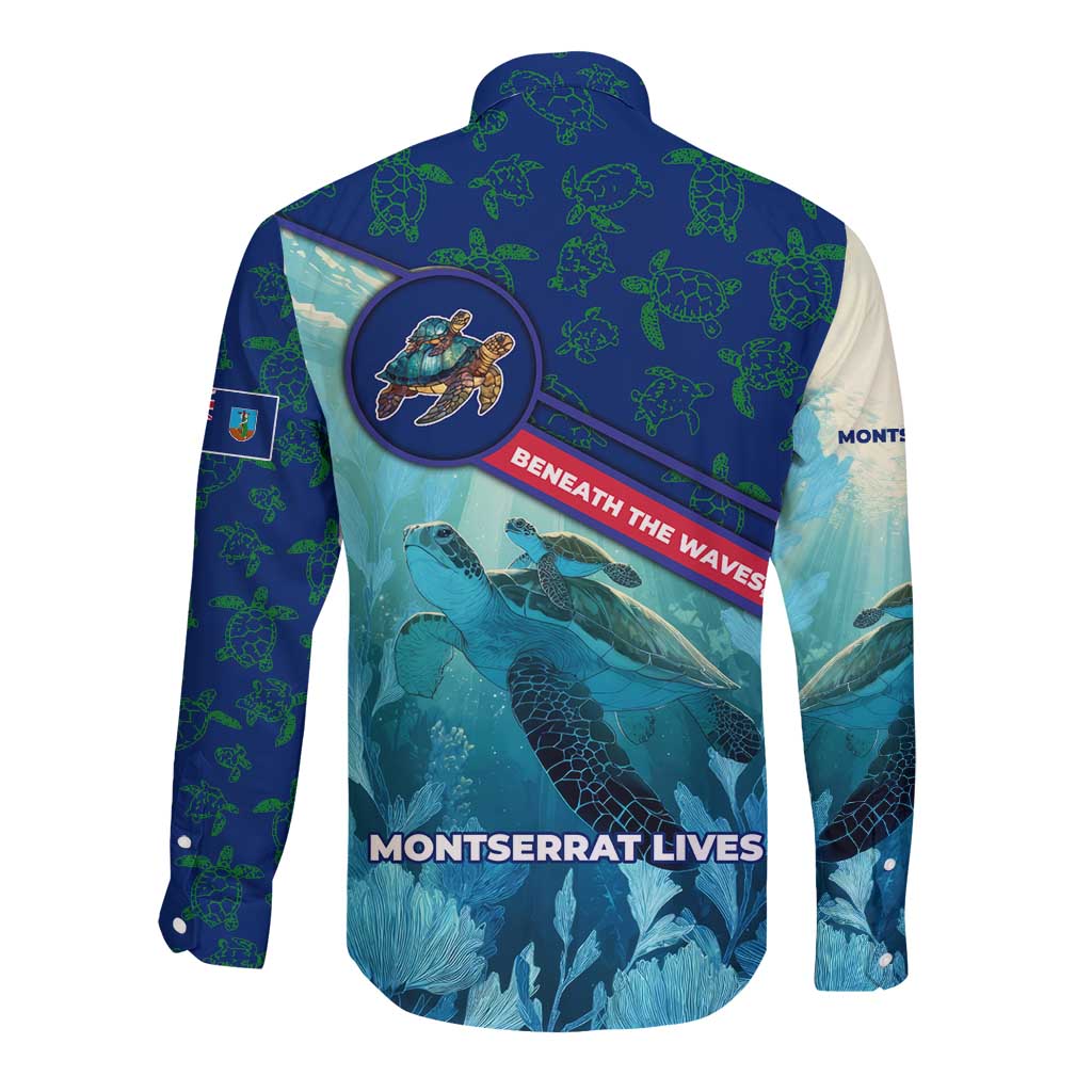 Montserrat Long Sleeve Button Shirt with Sea Turtle Illustration Blue Underwater Ocean Design - Wonder Print Shop