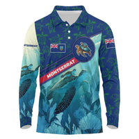 Montserrat Long Sleeve Polo Shirt with Sea Turtle Illustration Blue Underwater Ocean Design - Wonder Print Shop