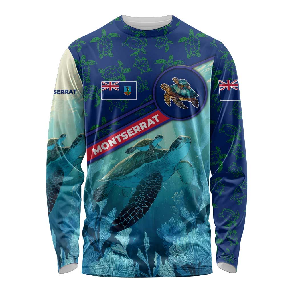 Montserrat Long Sleeve Shirt with Sea Turtle Illustration Blue Underwater Ocean Design - Wonder Print Shop