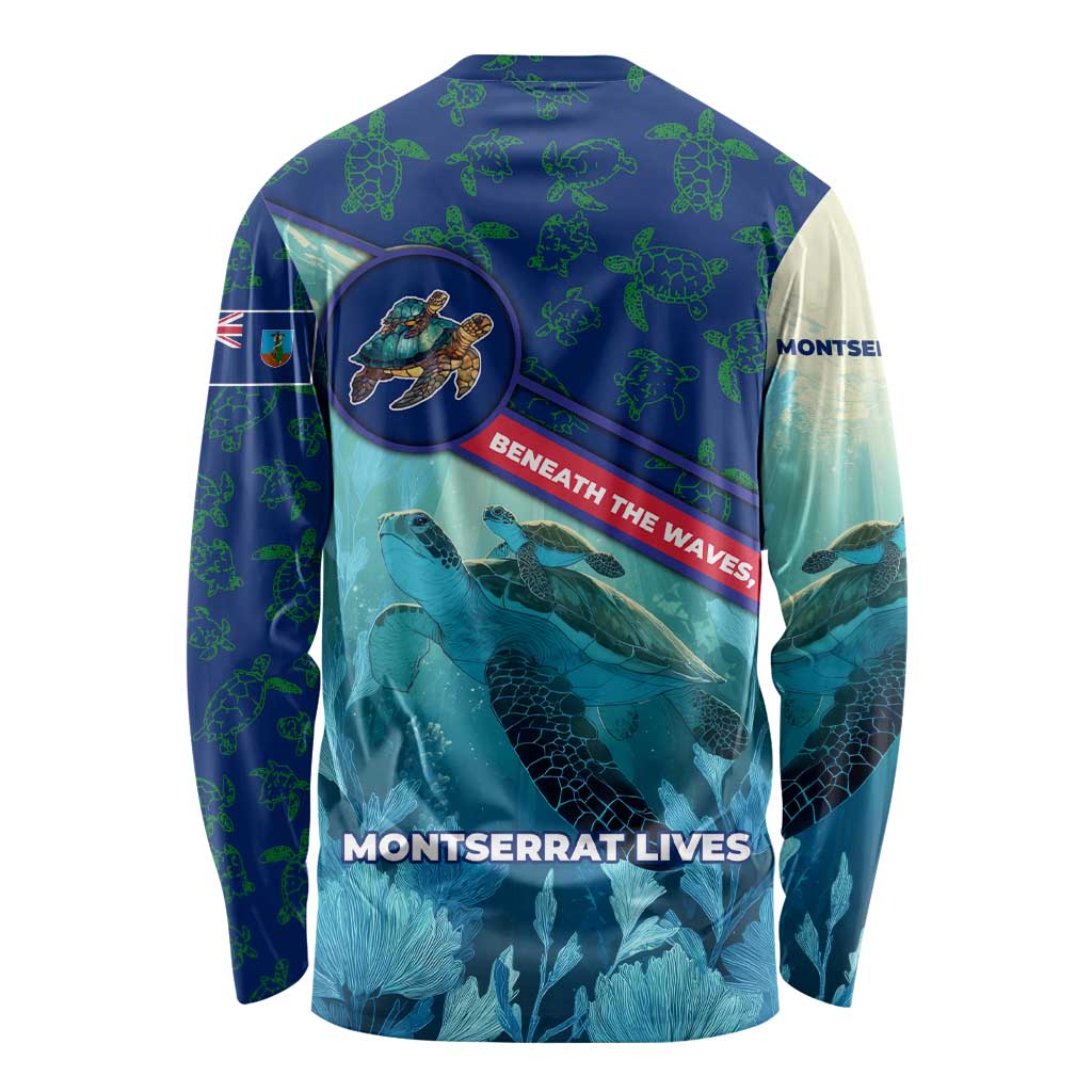 Montserrat Long Sleeve Shirt with Sea Turtle Illustration Blue Underwater Ocean Design - Wonder Print Shop