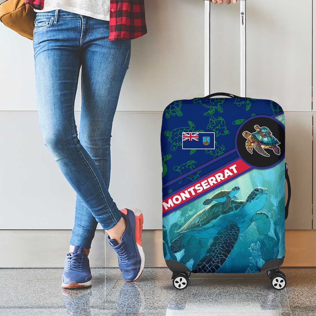 Montserrat Luggage Cover with Sea Turtle Illustration Blue Underwater Ocean Design - Wonder Print Shop