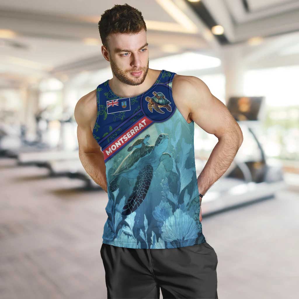Montserrat Men Tank Top with Sea Turtle Illustration Blue Underwater Ocean Design - Wonder Print Shop