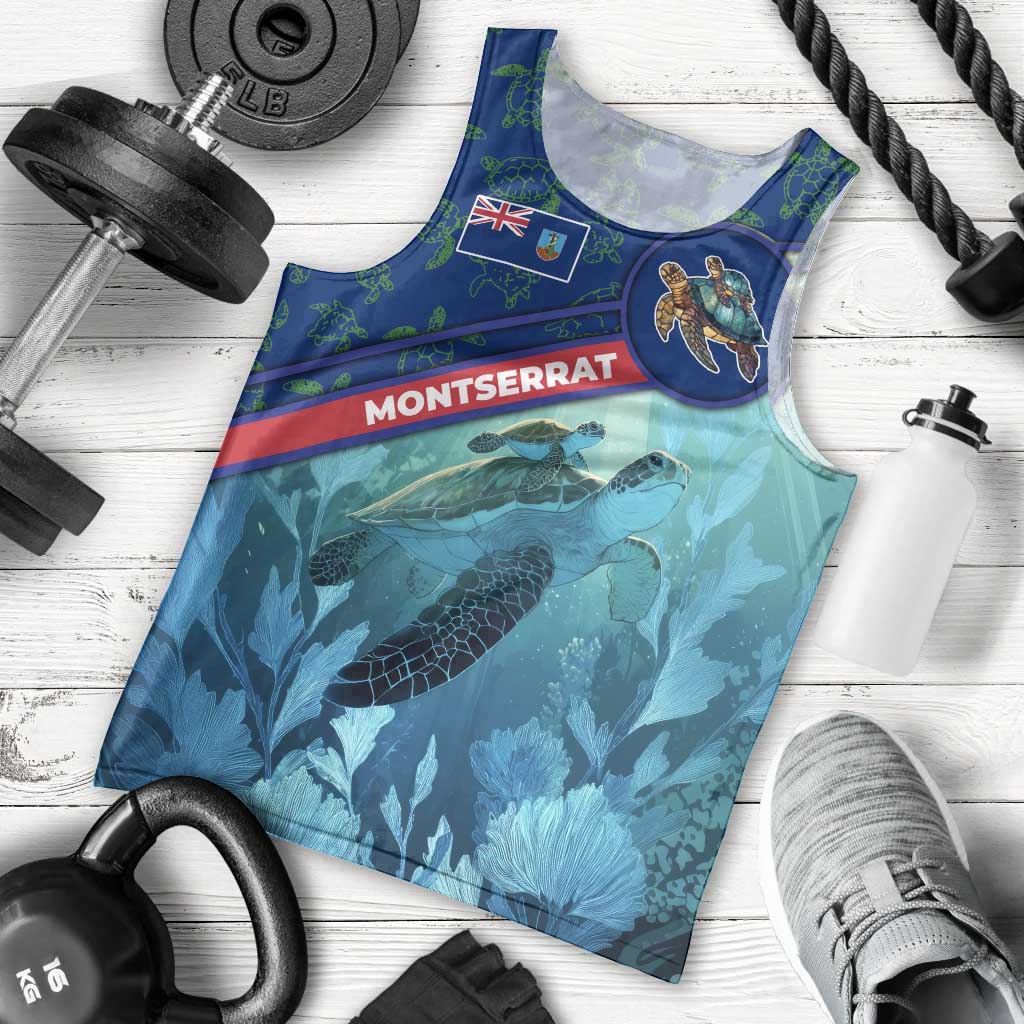 Montserrat Men Tank Top with Sea Turtle Illustration Blue Underwater Ocean Design - Wonder Print Shop