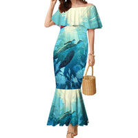 Montserrat Mermaid Dress with Sea Turtle Illustration Blue Underwater Ocean Design - Wonder Print Shop