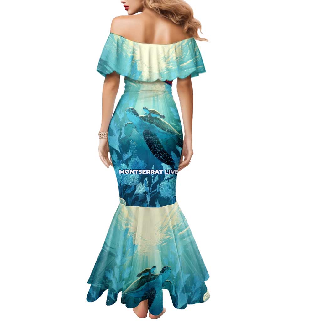 Montserrat Mermaid Dress with Sea Turtle Illustration Blue Underwater Ocean Design - Wonder Print Shop