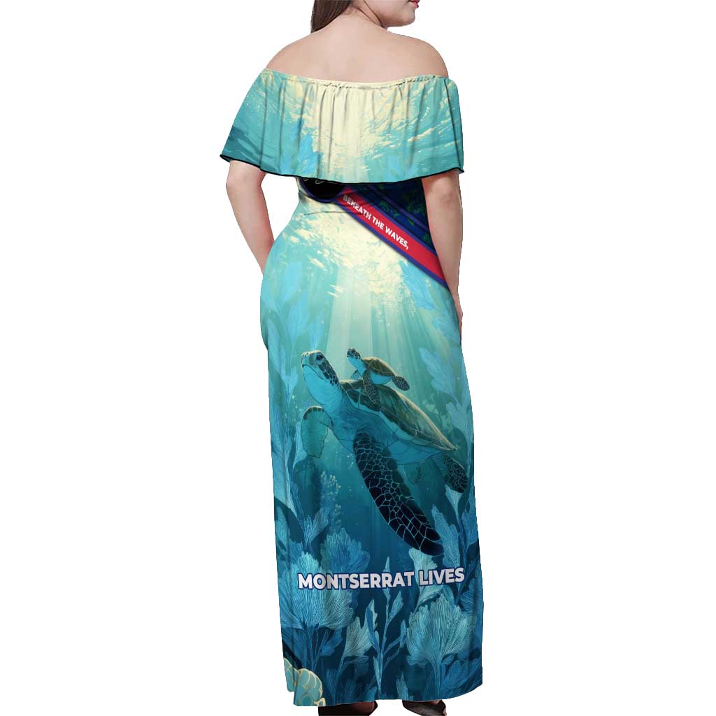 Montserrat Off Shoulder Maxi Dress with Sea Turtle Illustration Blue Underwater Ocean Design - Wonder Print Shop