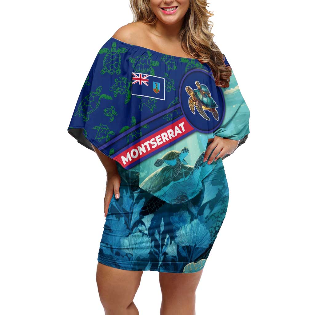 Montserrat Off Shoulder Short Dress with Sea Turtle Illustration Blue Underwater Ocean Design - Wonder Print Shop