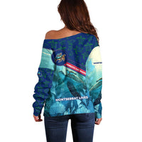 Montserrat Off Shoulder Sweater with Sea Turtle Illustration Blue Underwater Ocean Design - Wonder Print Shop