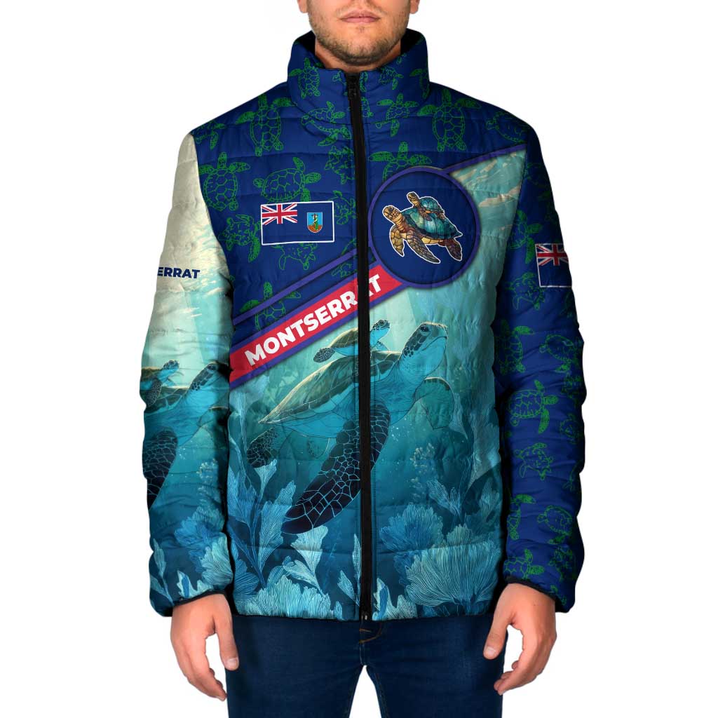 Montserrat Padded Jacket with Sea Turtle Illustration Blue Underwater Ocean Design - Wonder Print Shop