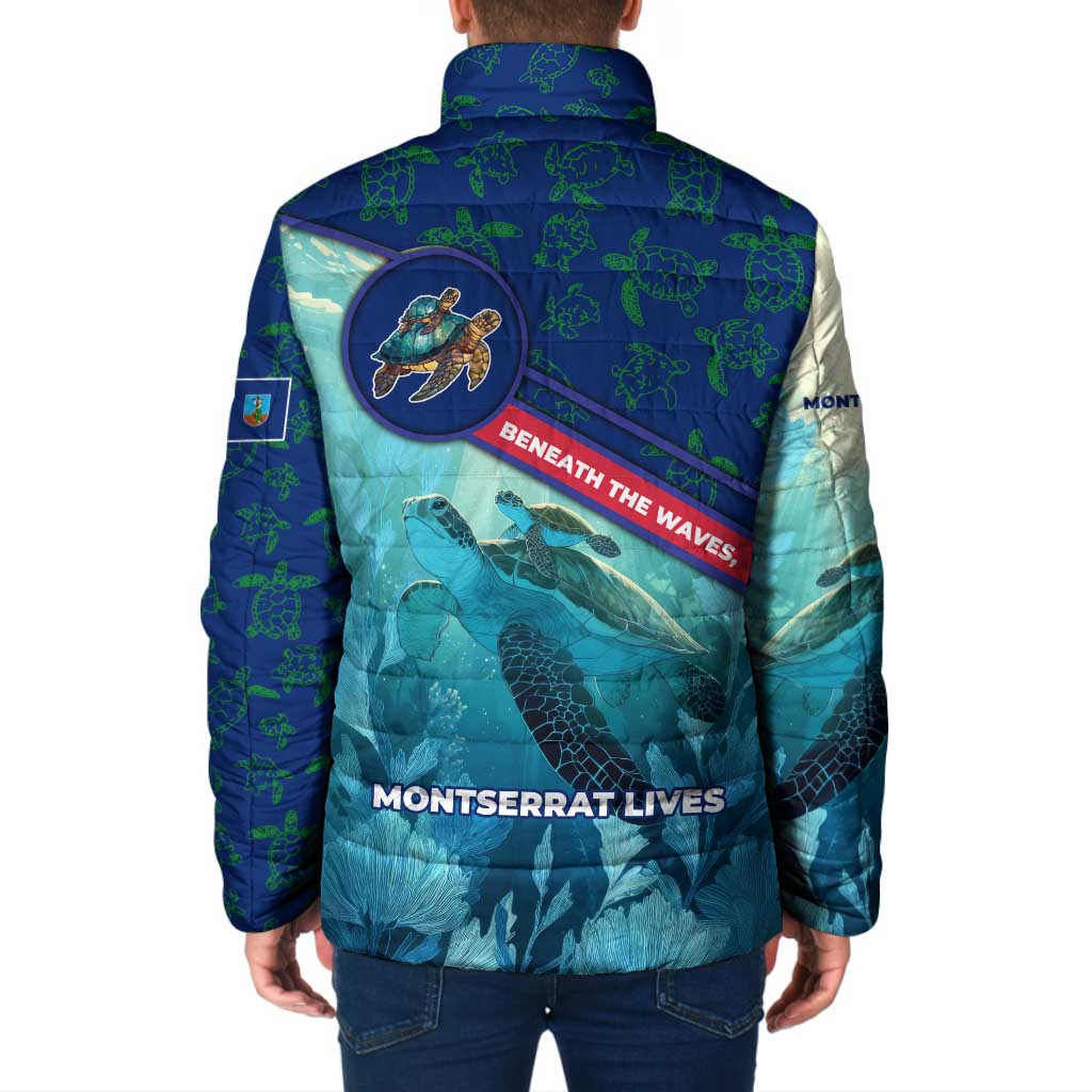 Montserrat Padded Jacket with Sea Turtle Illustration Blue Underwater Ocean Design - Wonder Print Shop