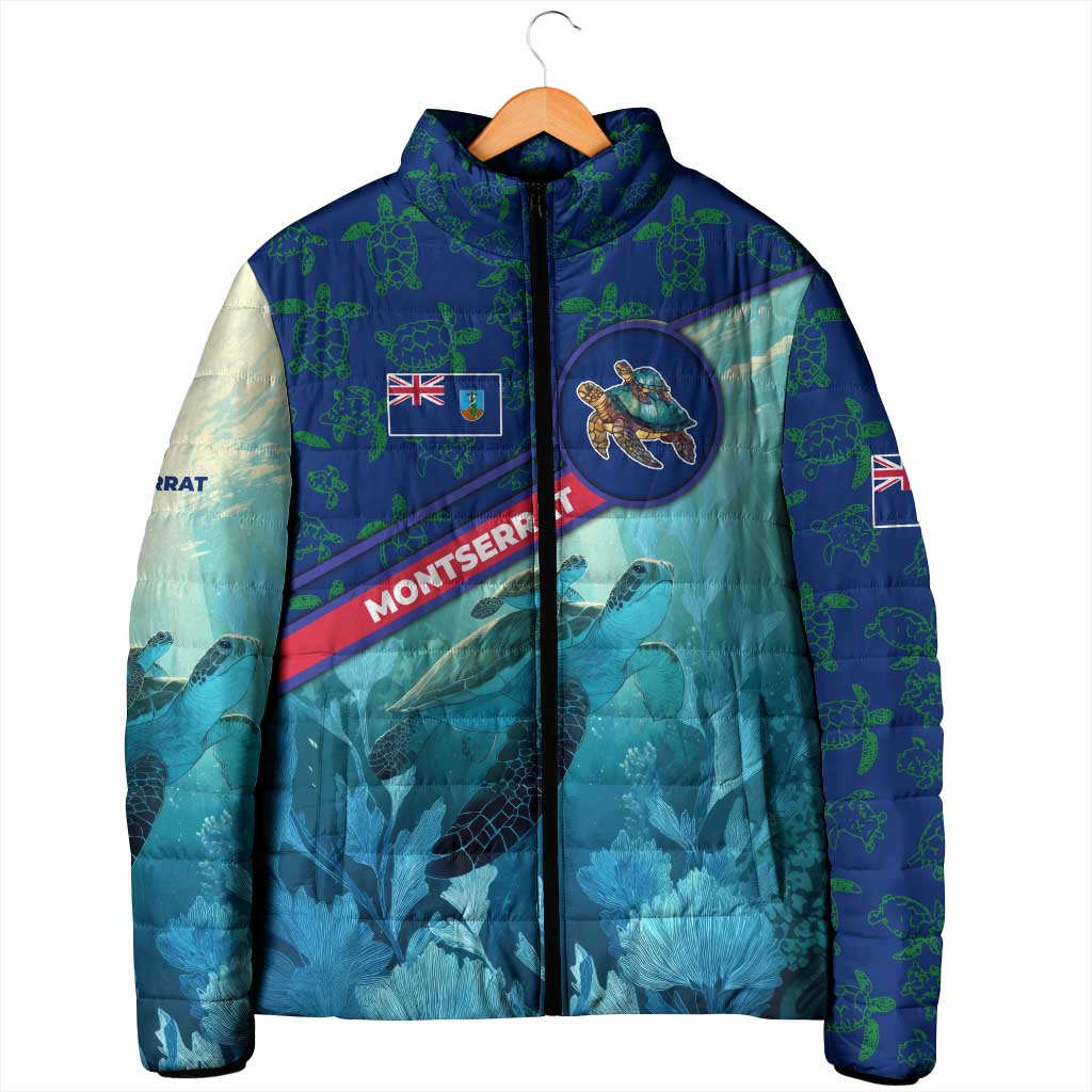 Montserrat Padded Jacket with Sea Turtle Illustration Blue Underwater Ocean Design - Wonder Print Shop
