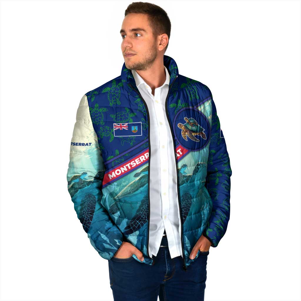 Montserrat Padded Jacket with Sea Turtle Illustration Blue Underwater Ocean Design - Wonder Print Shop