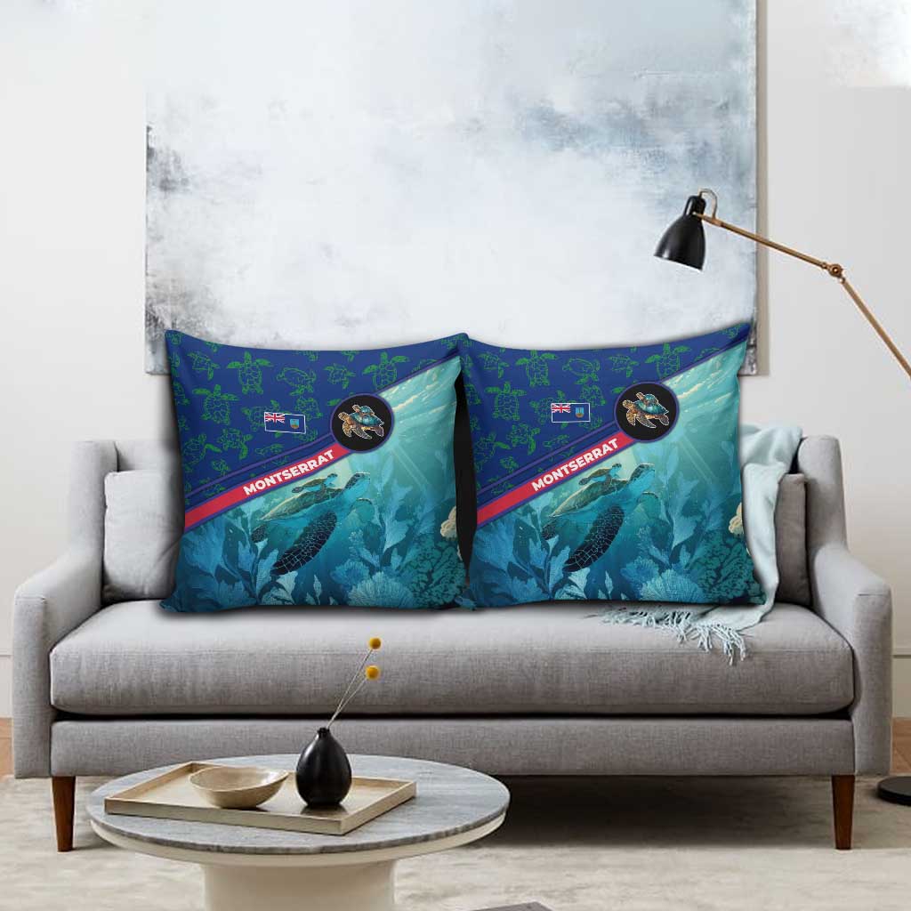 Montserrat Pillow Cover with Sea Turtle Illustration Blue Underwater Ocean Design - Wonder Print Shop