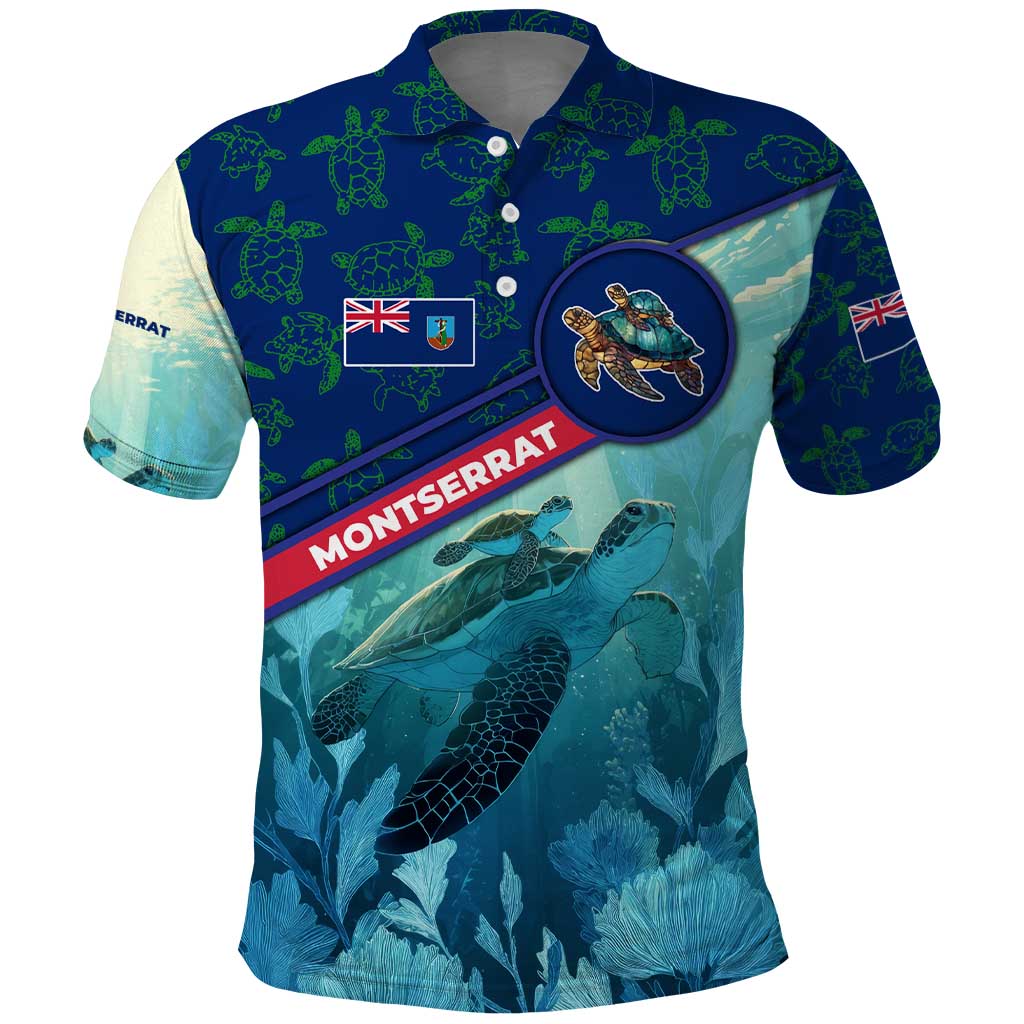 Montserrat Polo Shirt with Sea Turtle Illustration Blue Underwater Ocean Design - Wonder Print Shop