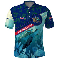 Montserrat Polo Shirt with Sea Turtle Illustration Blue Underwater Ocean Design - Wonder Print Shop