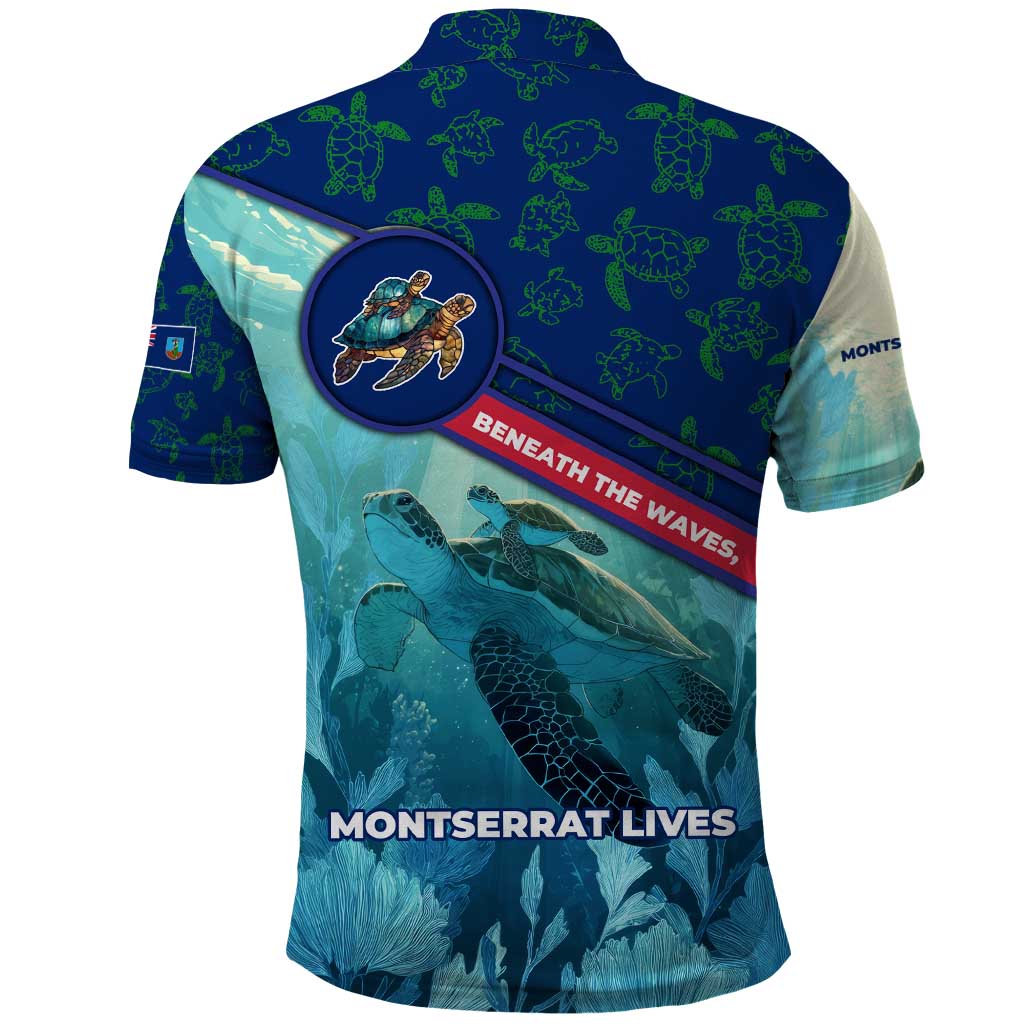 Montserrat Polo Shirt with Sea Turtle Illustration Blue Underwater Ocean Design - Wonder Print Shop