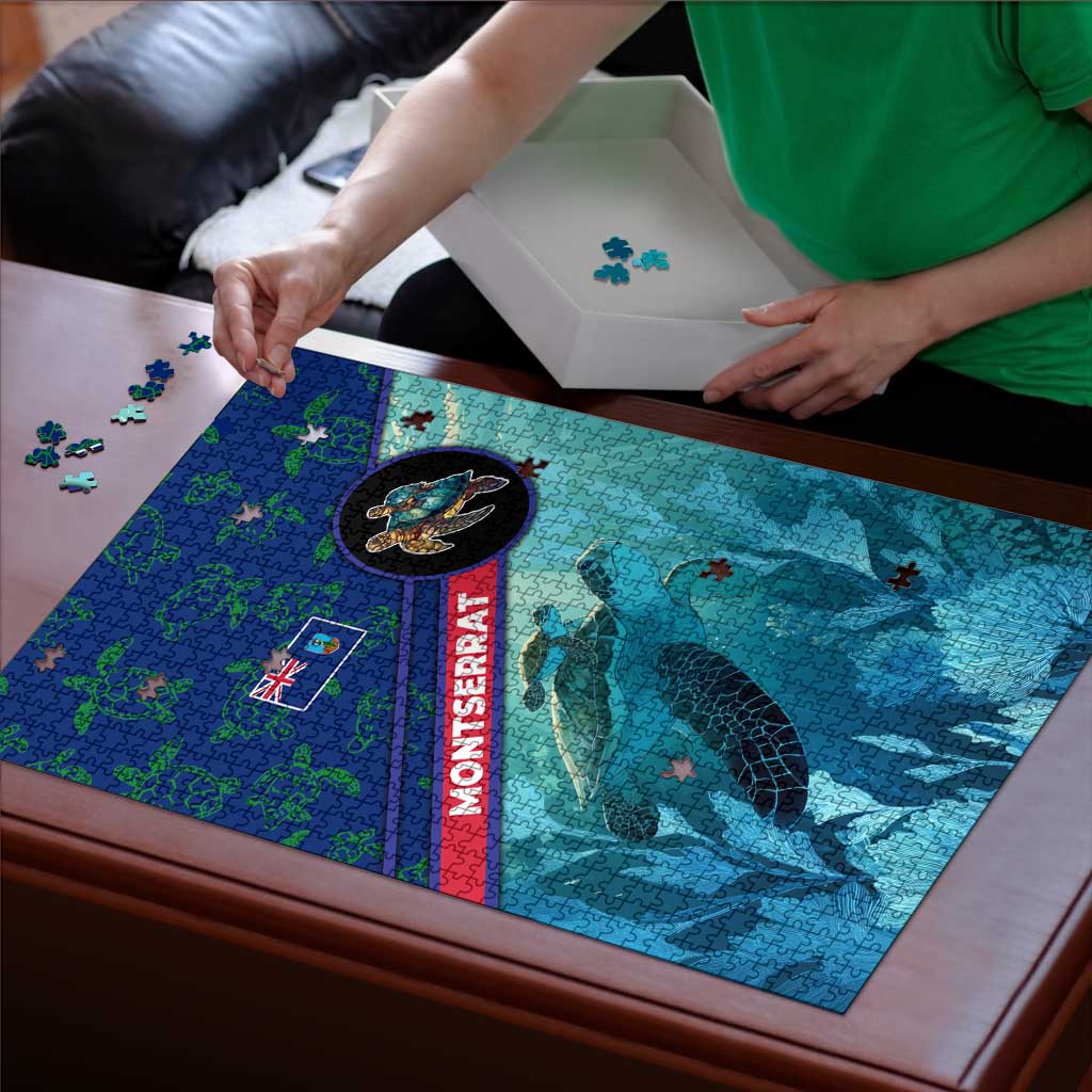 Montserrat Puzzle with Sea Turtle Illustration Blue Underwater Ocean Design - Wonder Print Shop