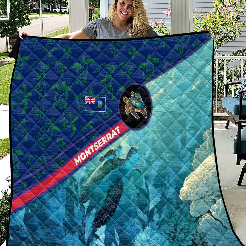 Montserrat Quilt with Sea Turtle Illustration Blue Underwater Ocean Design - Wonder Print Shop