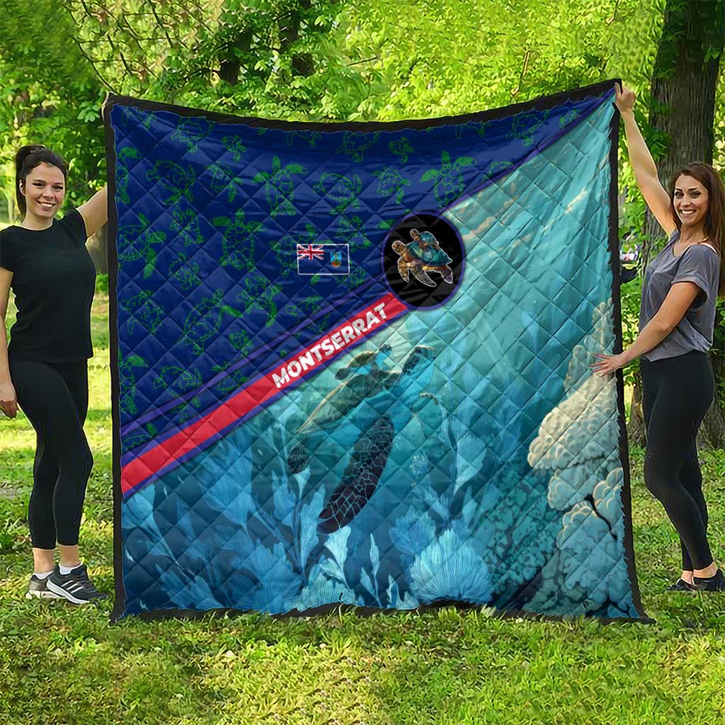 Montserrat Quilt with Sea Turtle Illustration Blue Underwater Ocean Design - Wonder Print Shop