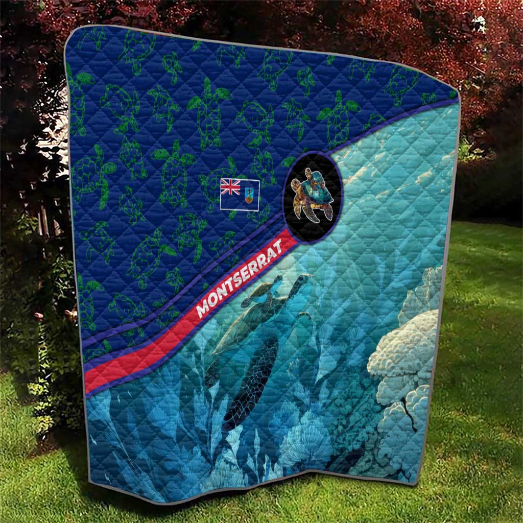 Montserrat Quilt with Sea Turtle Illustration Blue Underwater Ocean Design - Wonder Print Shop