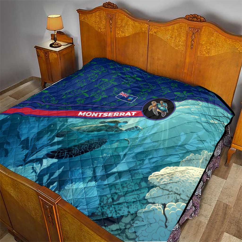 Montserrat Quilt with Sea Turtle Illustration Blue Underwater Ocean Design - Wonder Print Shop