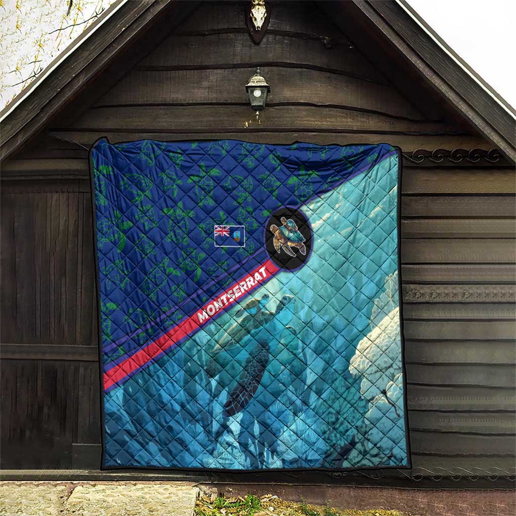 Montserrat Quilt with Sea Turtle Illustration Blue Underwater Ocean Design - Wonder Print Shop