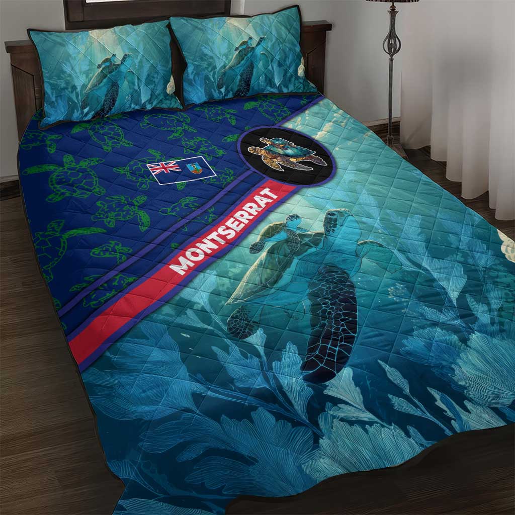 Montserrat Quilt Bed Set with Sea Turtle Illustration Blue Underwater Ocean Design - Wonder Print Shop