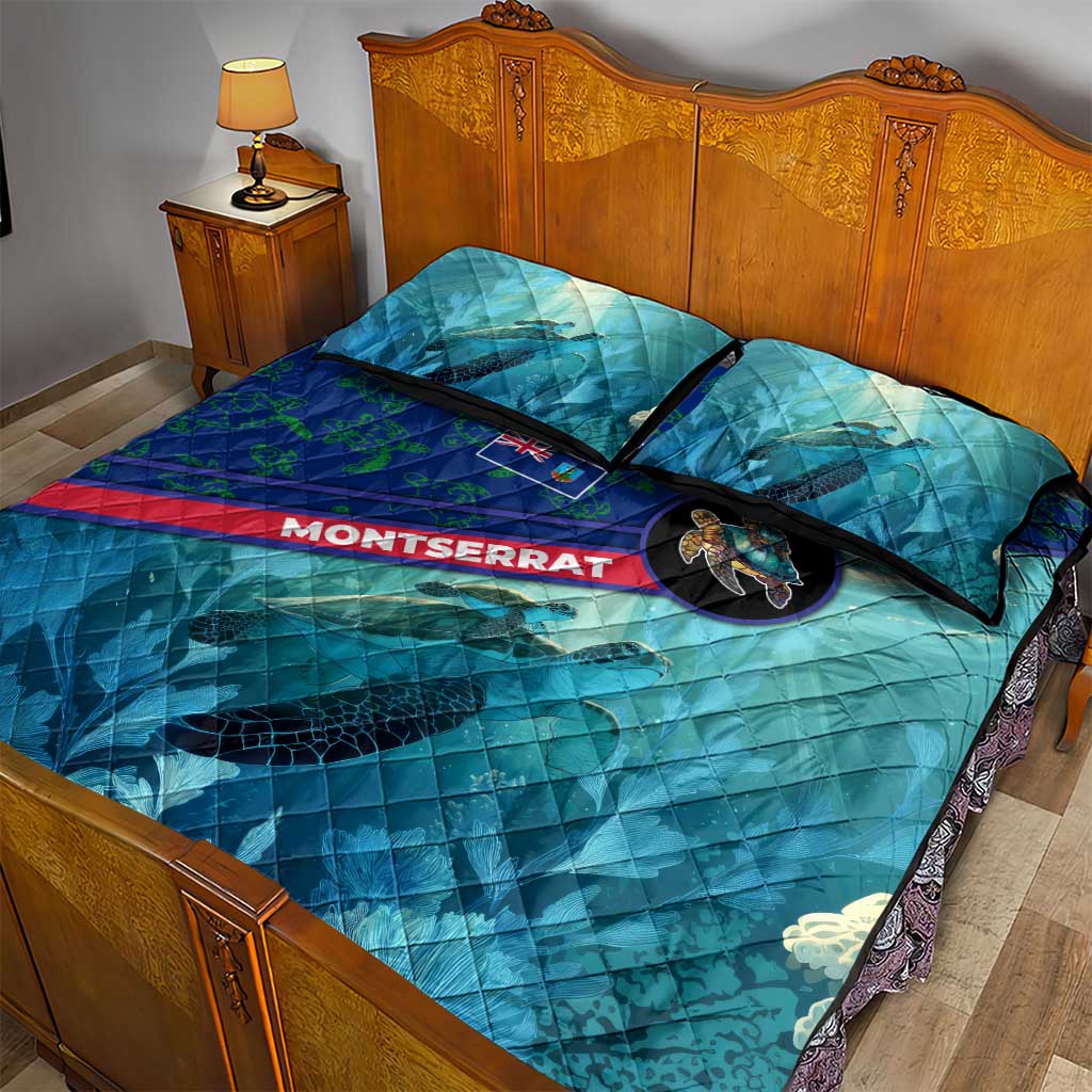 Montserrat Quilt Bed Set with Sea Turtle Illustration Blue Underwater Ocean Design - Wonder Print Shop