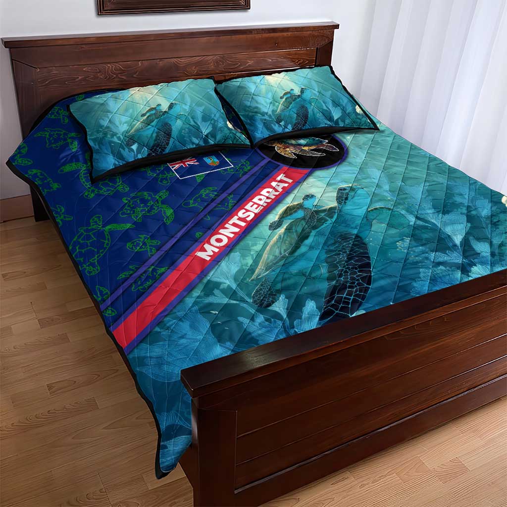 Montserrat Quilt Bed Set with Sea Turtle Illustration Blue Underwater Ocean Design - Wonder Print Shop