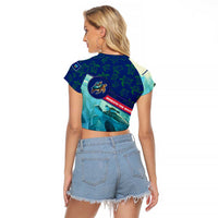 Montserrat Raglan Cropped T Shirt with Sea Turtle Illustration Blue Underwater Ocean Design - Wonder Print Shop